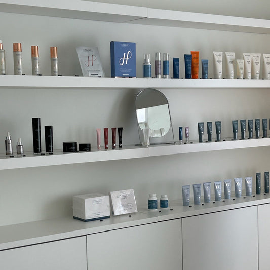 Skincare product shelves at Baby Face Skin Bar Cincinnati Ohio 4